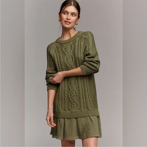 NWT! Anthropologie Green Storm Delphine Sweater Twofer Mini Dress -Small Petite🚪